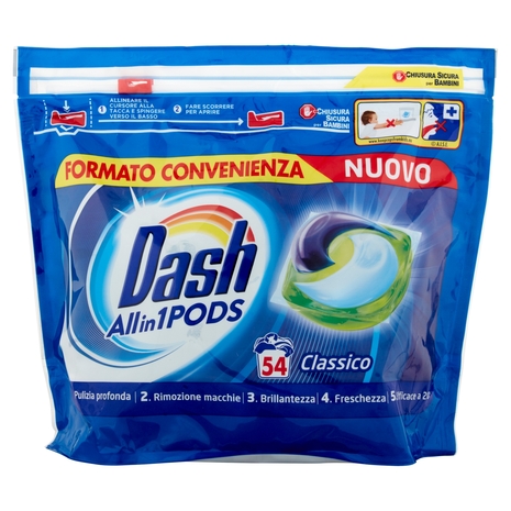 Dash PODS Allin1 Detersivo Lavatrice in Capsule Classico 54 Lavaggi